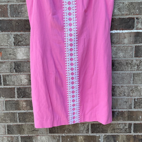 Take 50% OFF-Lilly Pulitzer Sleeveless Pink Shift Dress with White Crochet Sz-14 - Picture 4 of 10